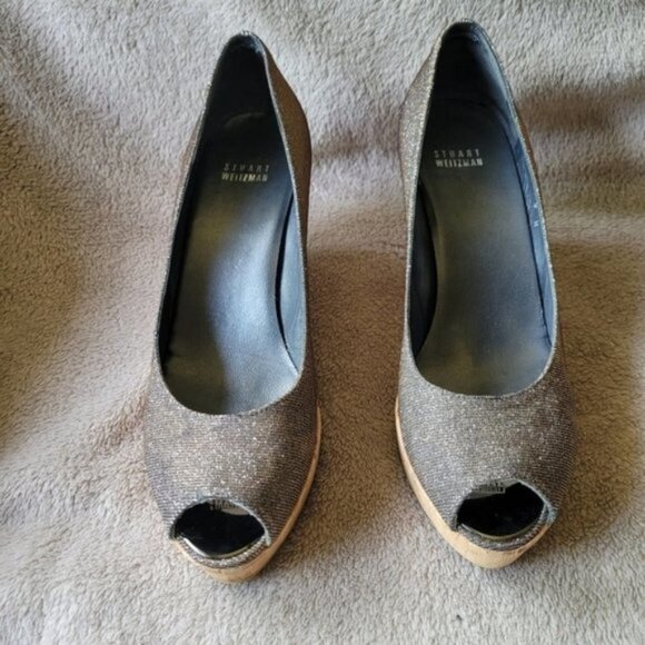 Stuart Weitzman Anna open toe cork wedges Pryrite Nocturn size 9 - Picture 2 of 13